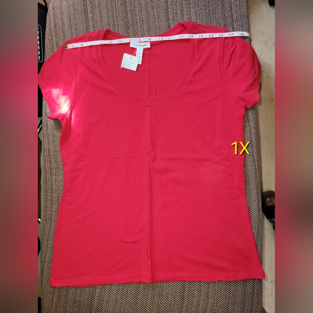 Ambairnce Women's Red Scoop Neck Cap Sleeve Top 1X